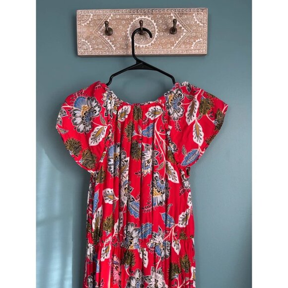 Loft Women's Red Floral Flutter Sleeve Summer Midi Dress - Picture 2 of 6